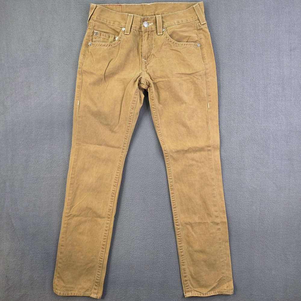 True Religion Slim Section Jeans Tan Brown Size 31 Cotton Straw World Tour Denim